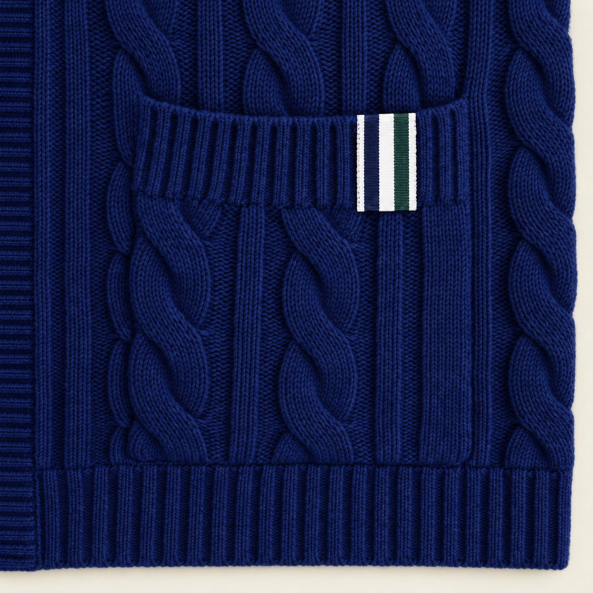 Cable Knit Wool Cardigan model Matteo in Regatta Blue