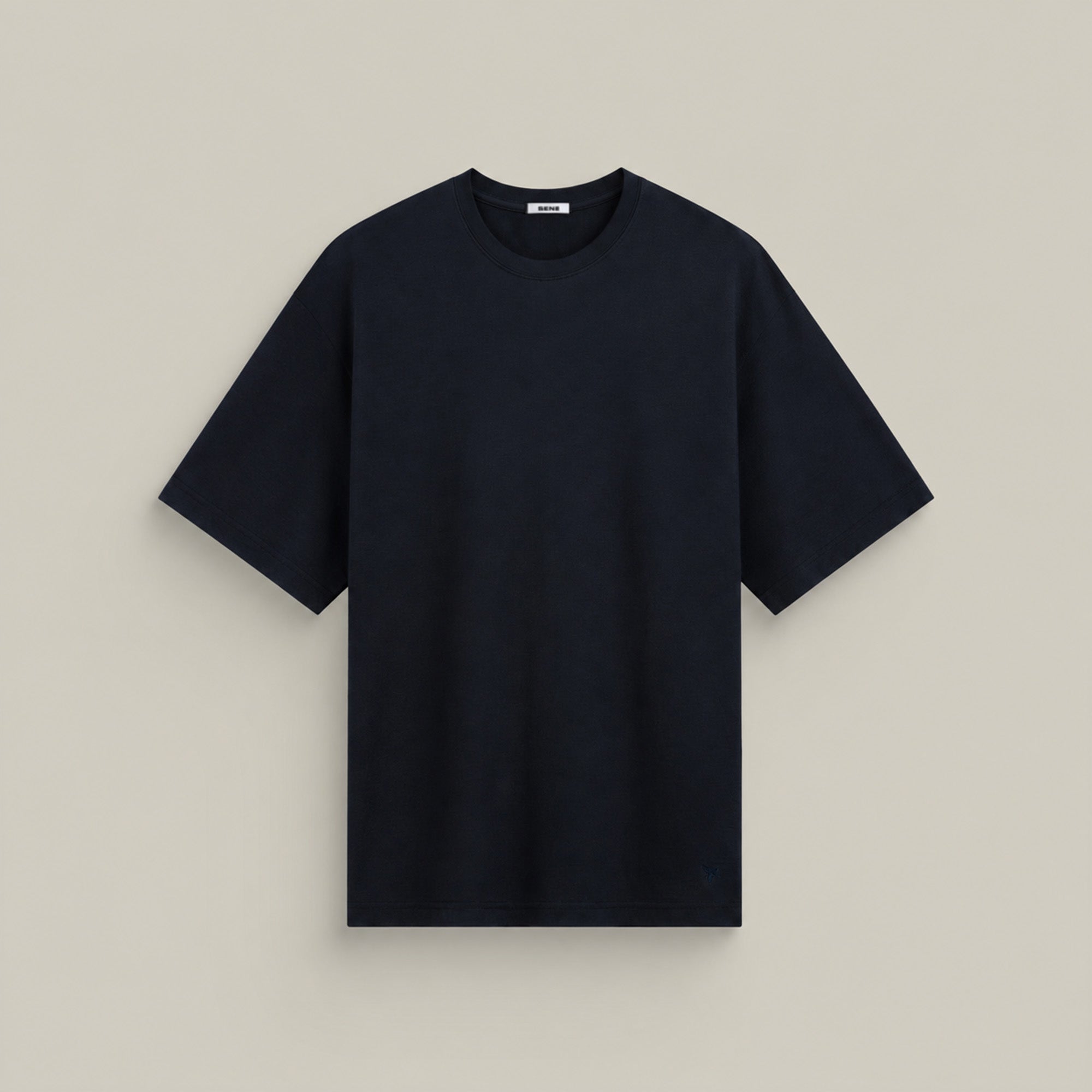 Merino Wool Oversized T-Shirt model Matteo in Dark Navy
