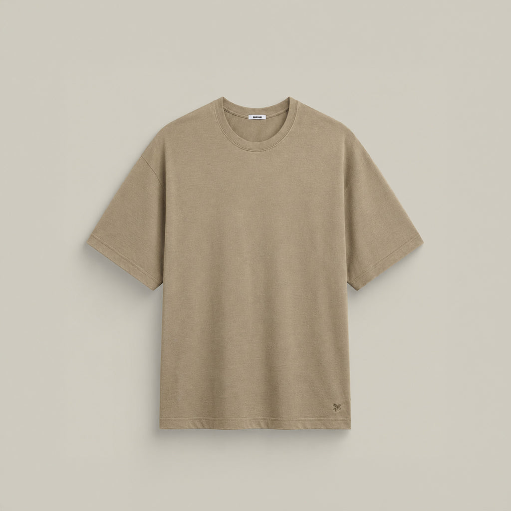 Merino Wool Oversized T-Shirt model Matteo in Dune