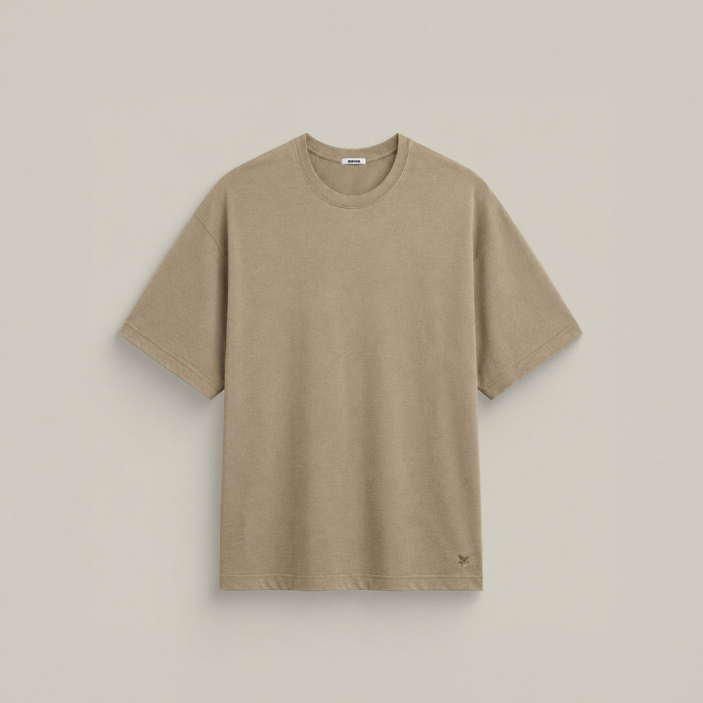 Merino Wool Oversized T-Shirt model Matteo in Dune