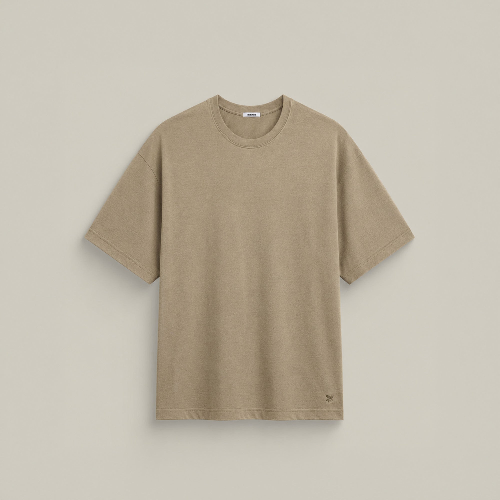 Merino Wool Oversized T-Shirt model Matteo in Dune