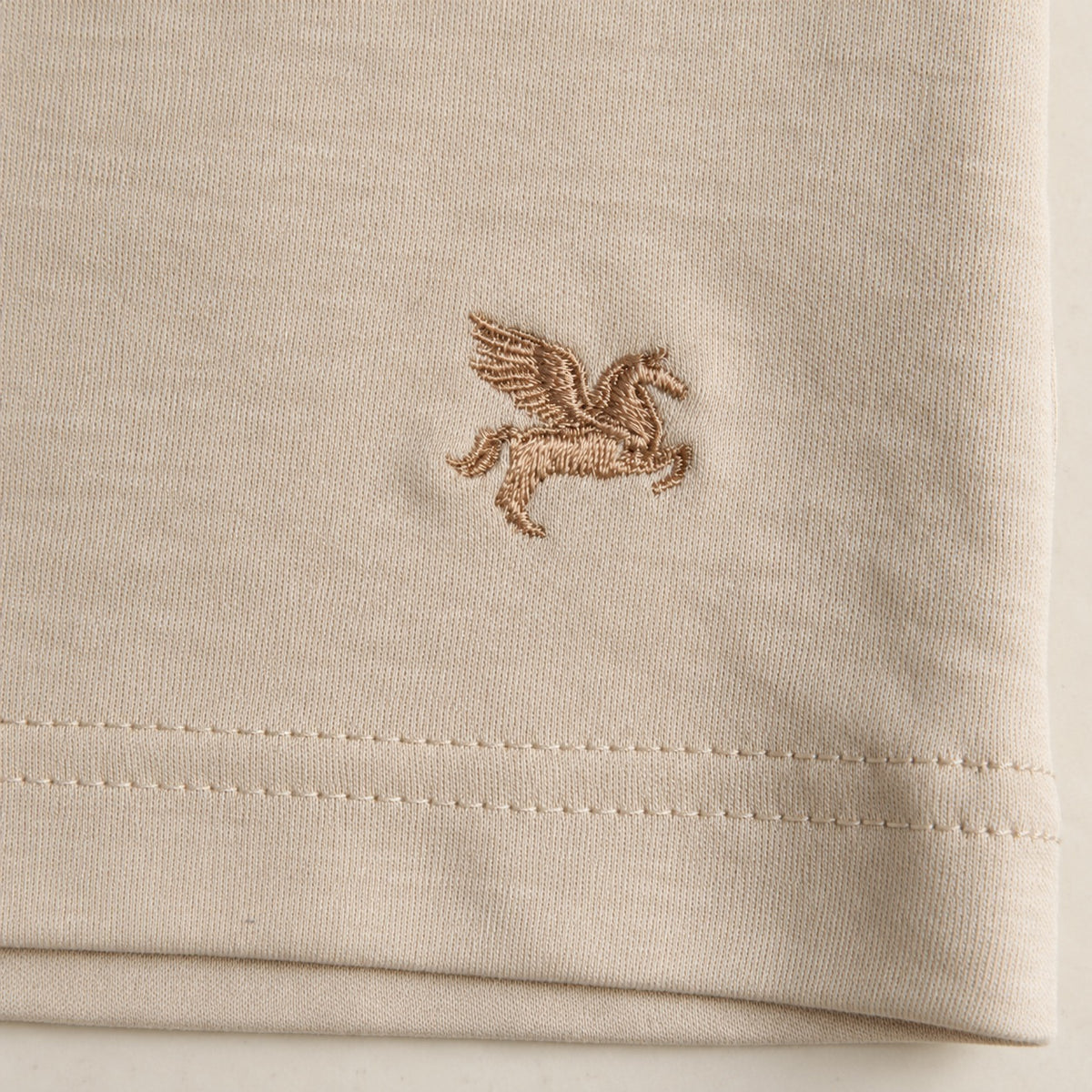Pima Reserve Mock Neck T-Shirt model Guillermo in Beige