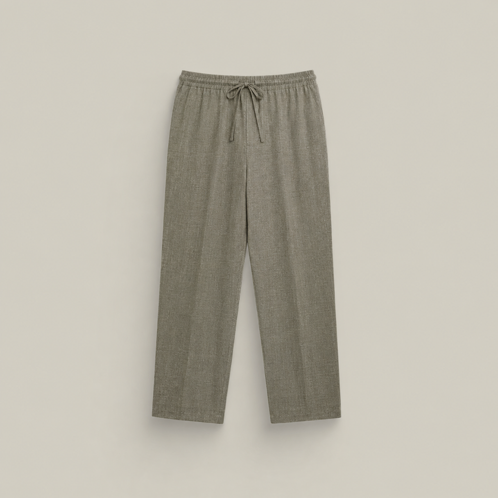 drawstring wool line silk trousers model Matteo in Sage Brush