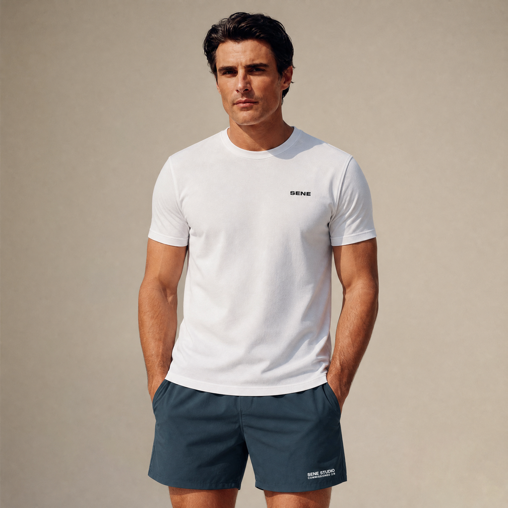 CoolTech Crew T-Shirt model Matteo in White