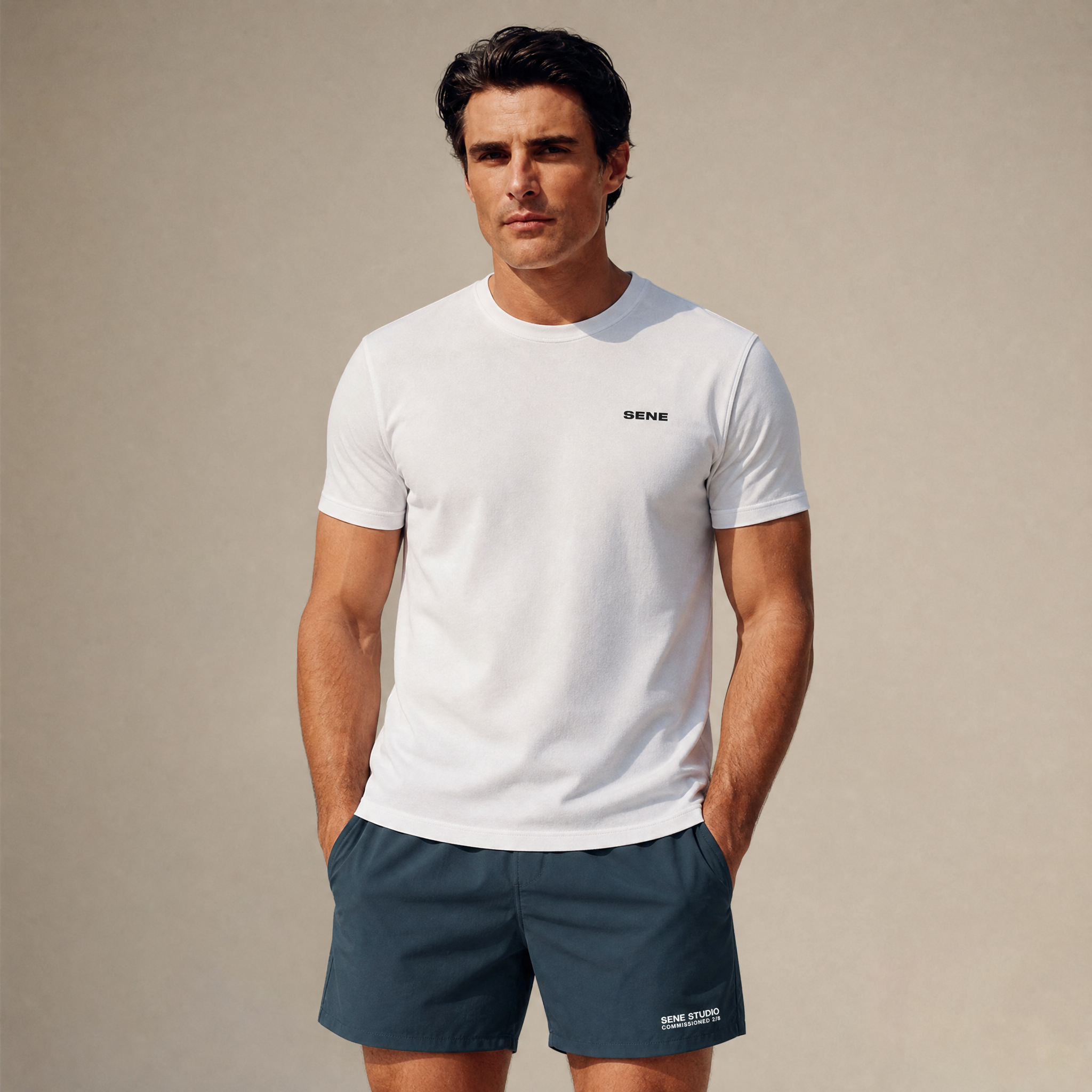 CoolTech Crew T-Shirt model Matteo in White