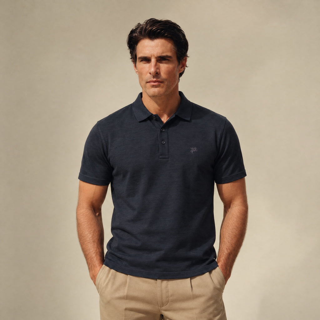 Merino Wool Polo model Matteo in Dark Navy