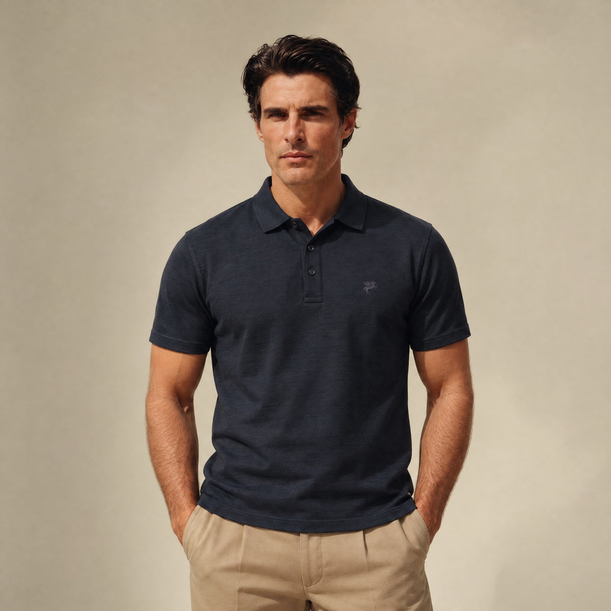 Merino Wool Polo model Matteo in Dark Navy