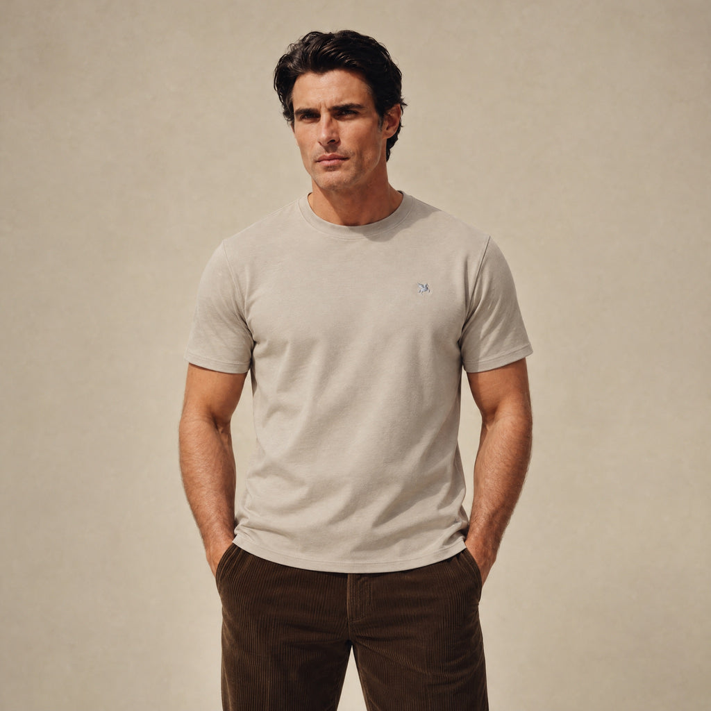 Mulberry Emblem Crew T-Shirt model Matteo in Beige