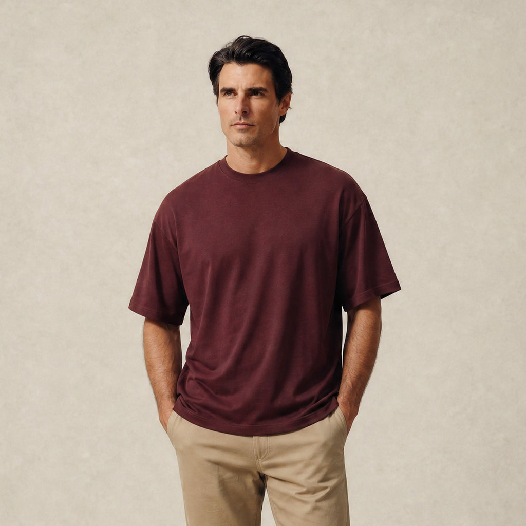 Cloud Oversized T-Shirt model Matteo in Maroon