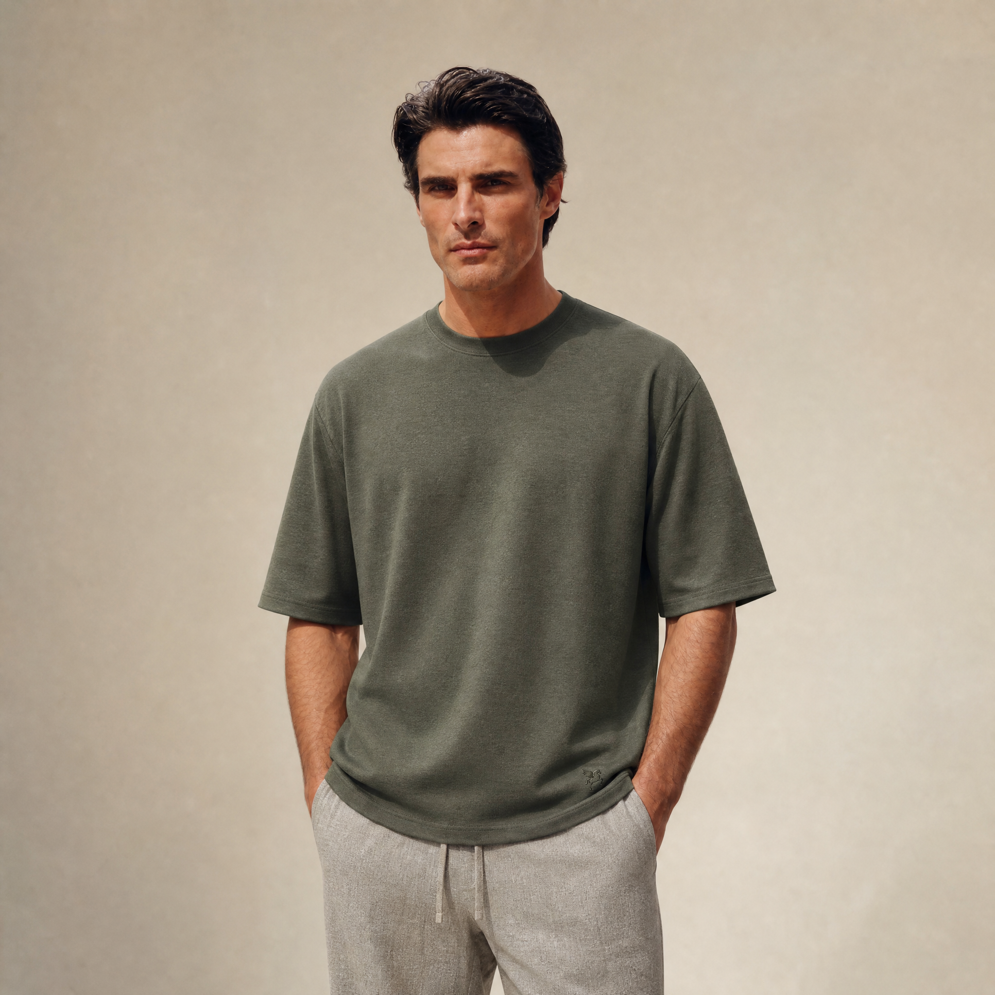 Merino Wool Oversized T-Shirt model Matteo in Flint