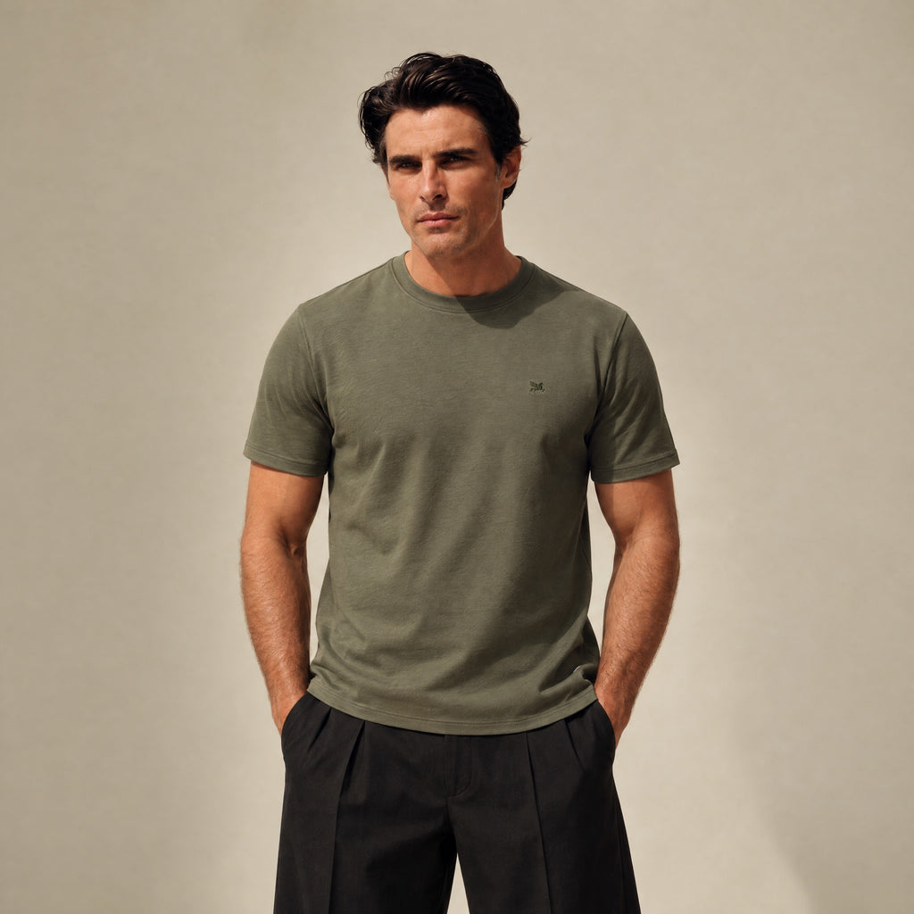 Mulberry Emblem Crew T-Shirt model Matteo in Olive