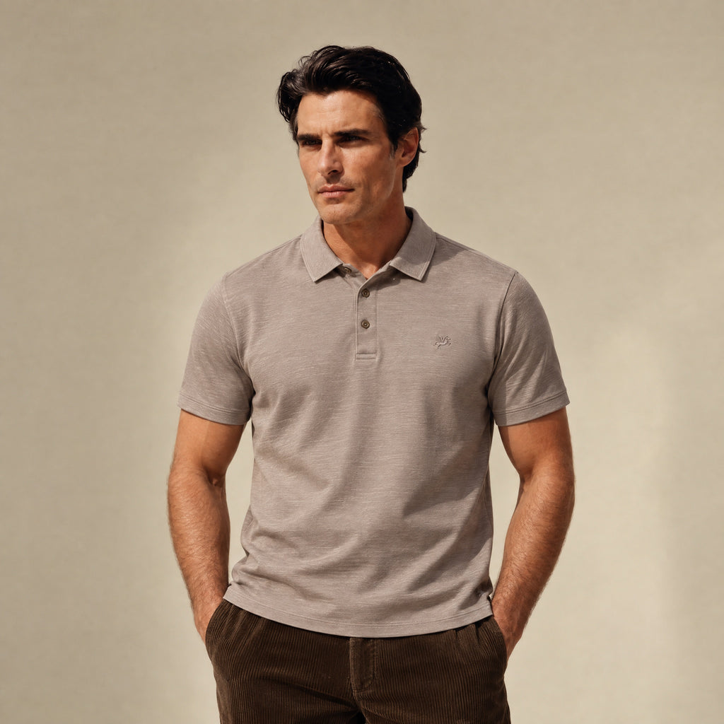 Merino Wool Polo model Matteo in Dune