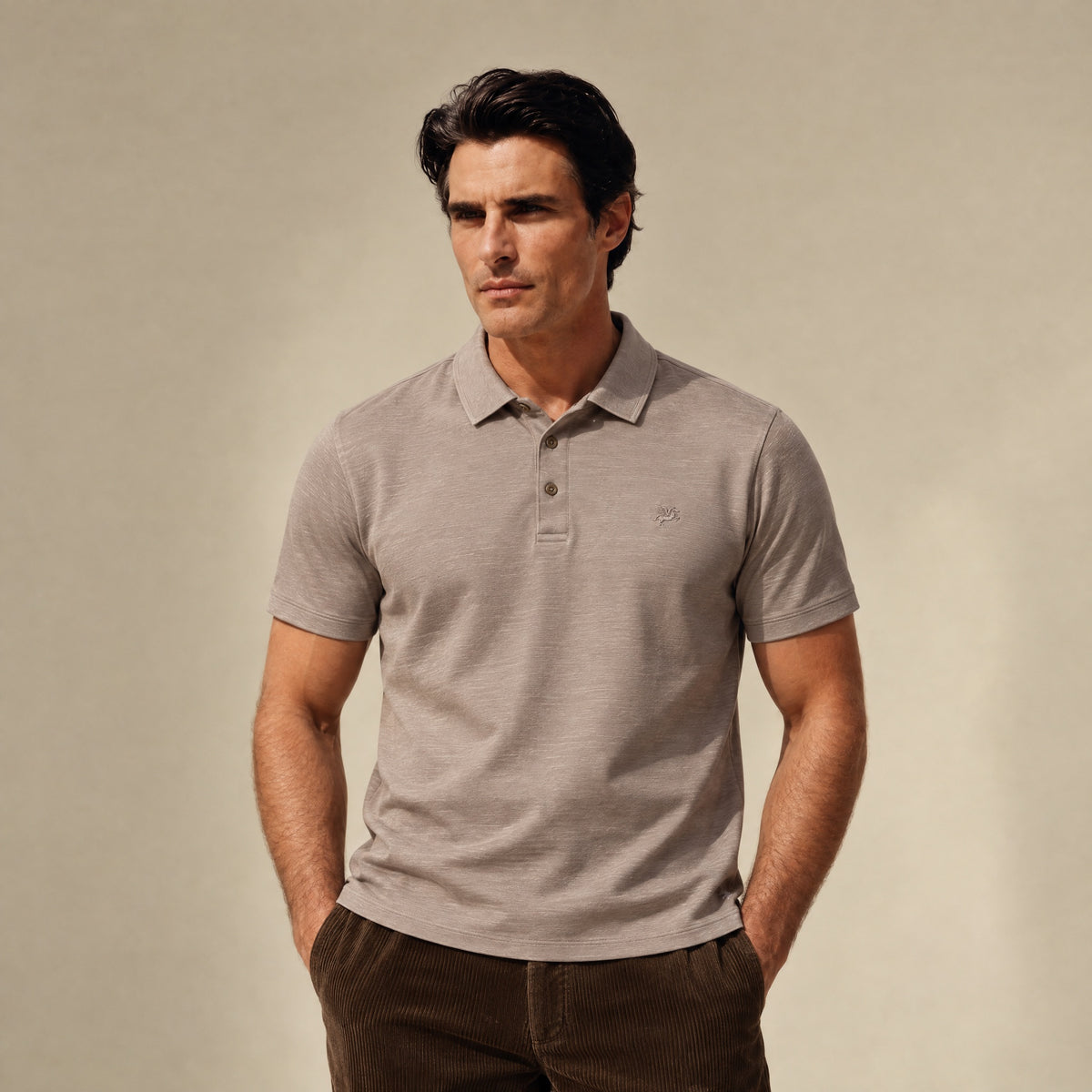 Merino Wool Polo model Matteo in Dune