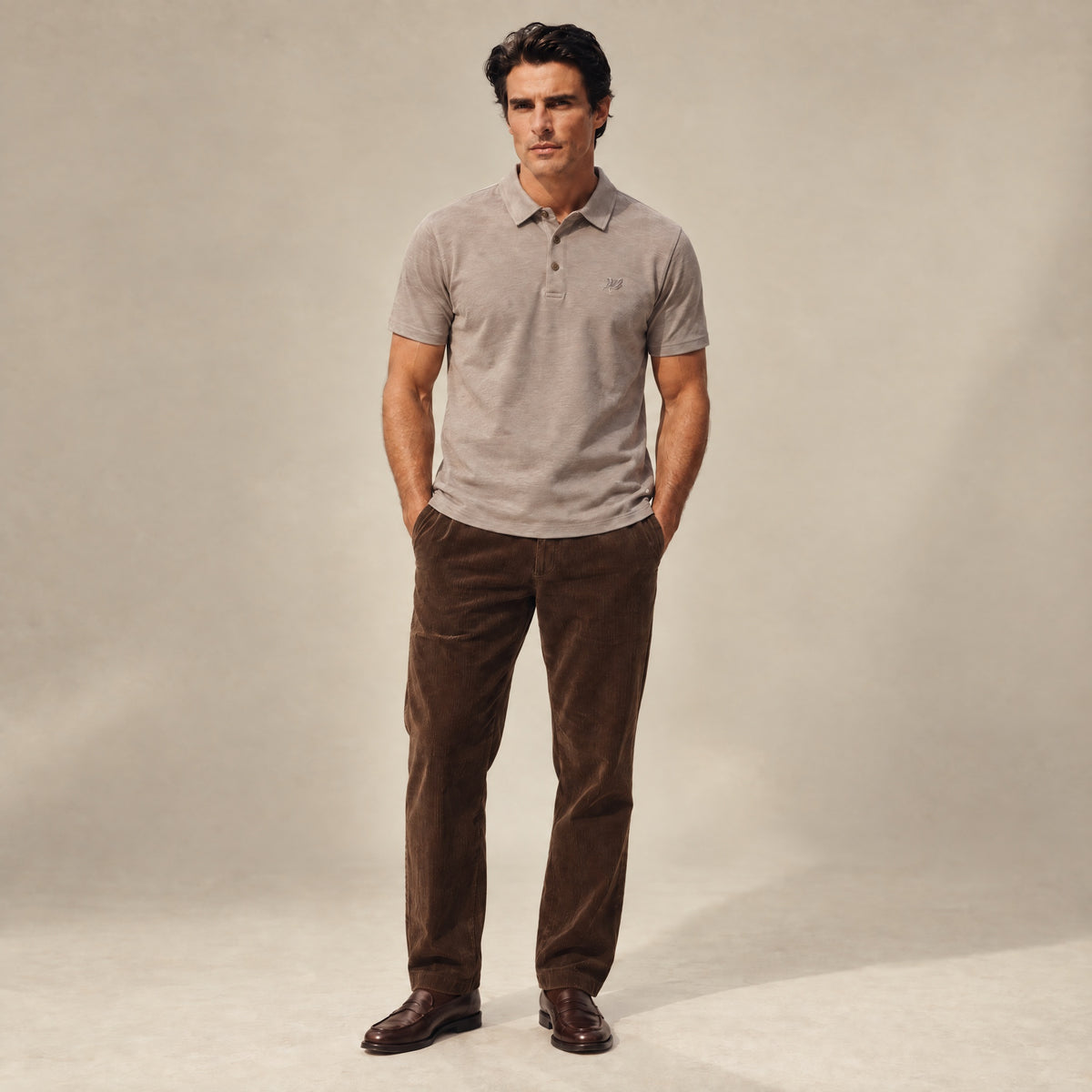Merino Wool Polo model Matteo in Dune