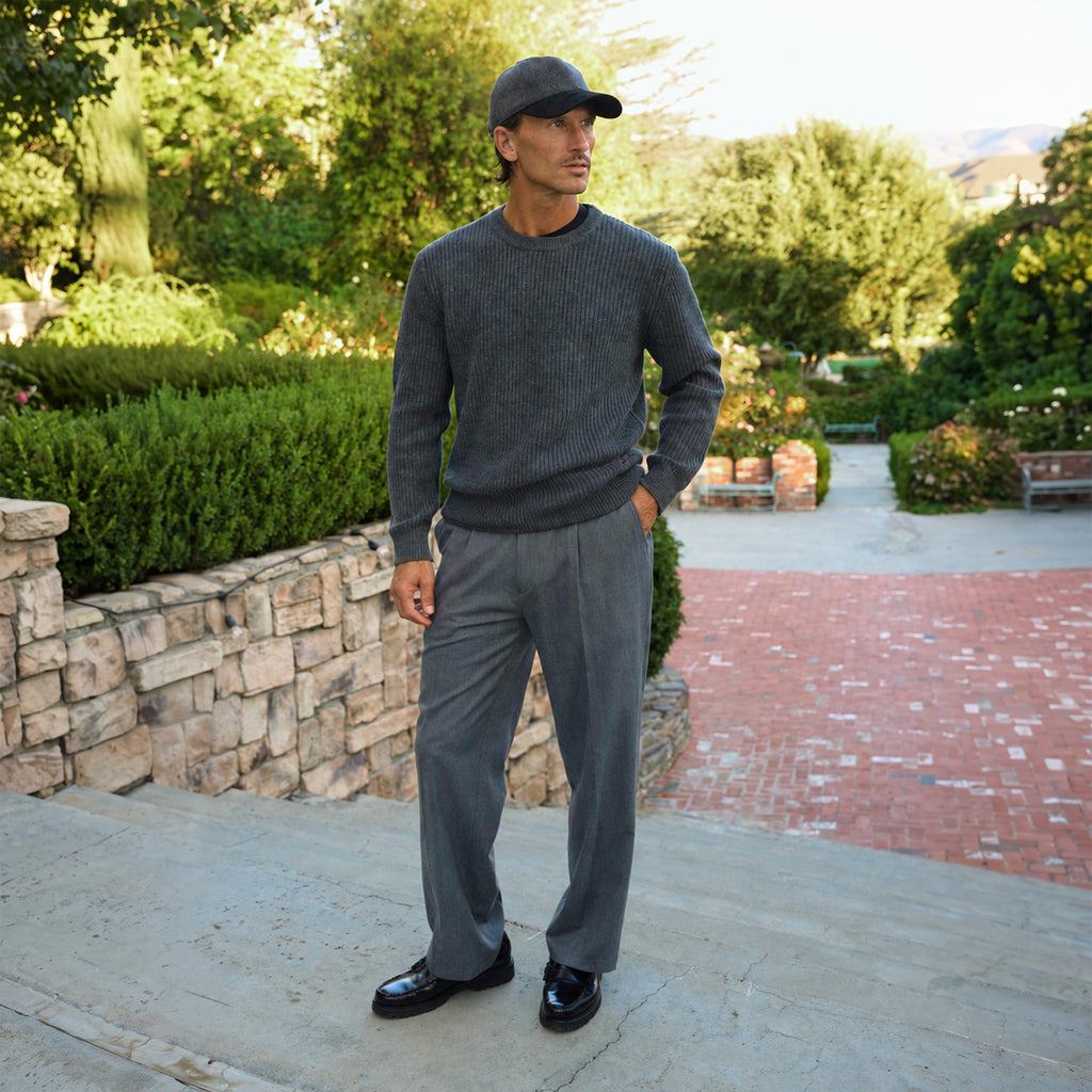 Knit Crewneck Sweater model Tyler in Graphite