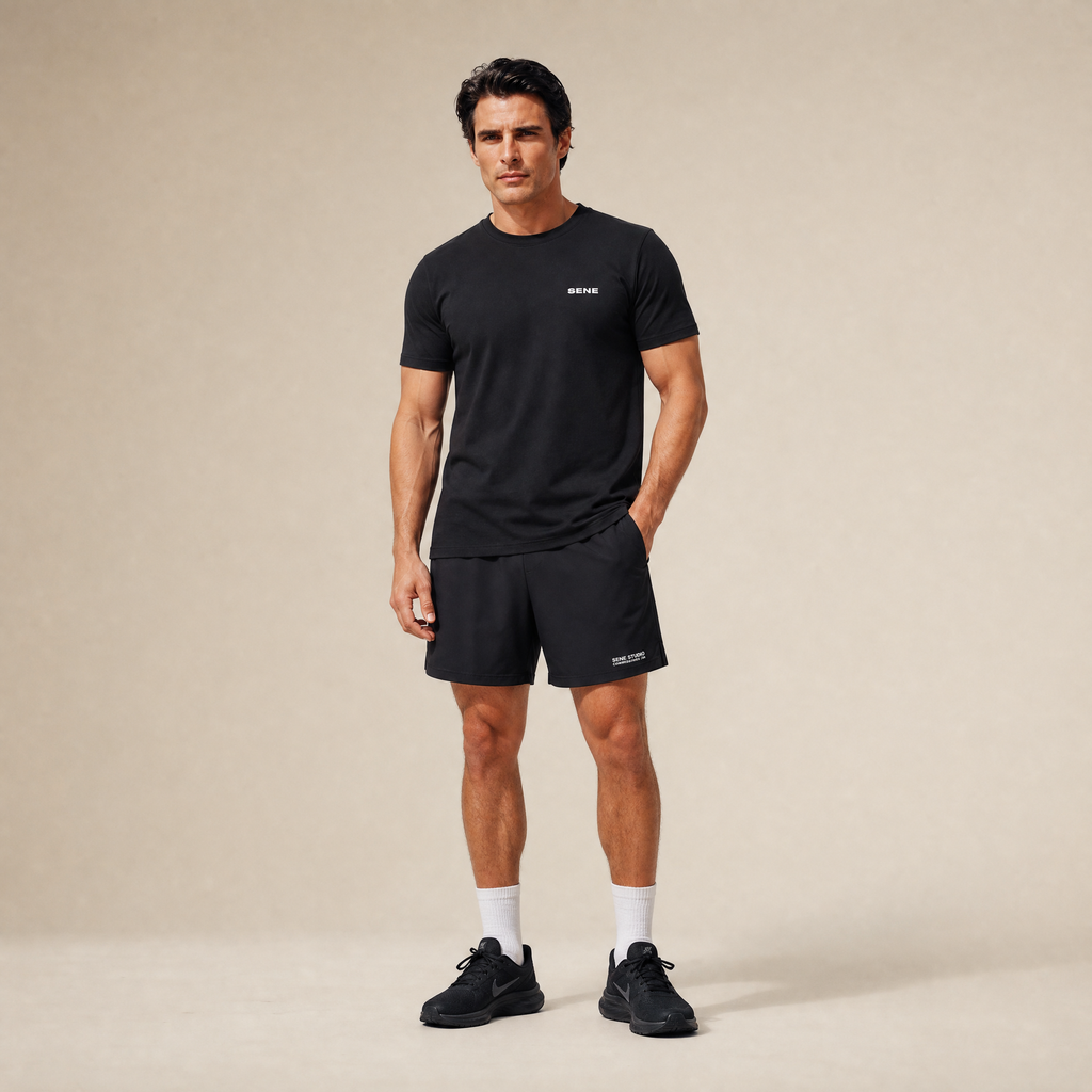 CoolTech Crew T-Shirt model Matteo in Black
