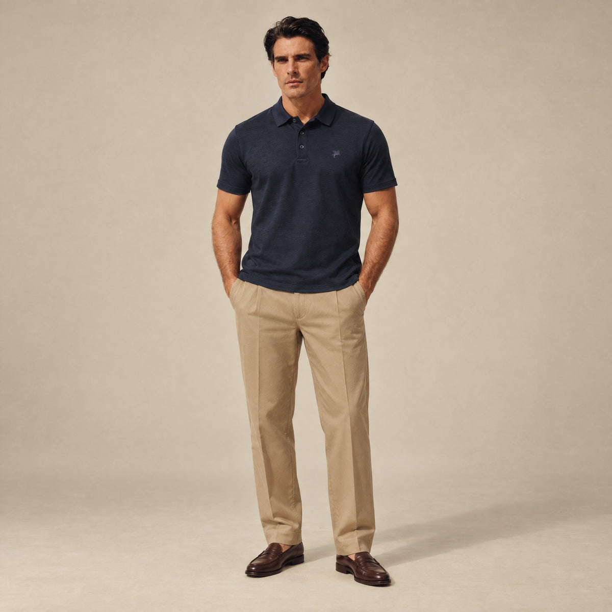 Merino Wool Polo model Matteo in Dark Navy