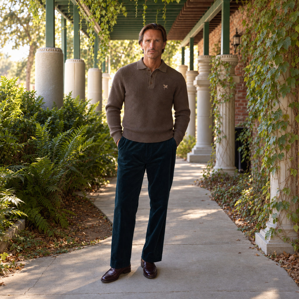 Knit Rugby Polo model Tyler in Fieldstone