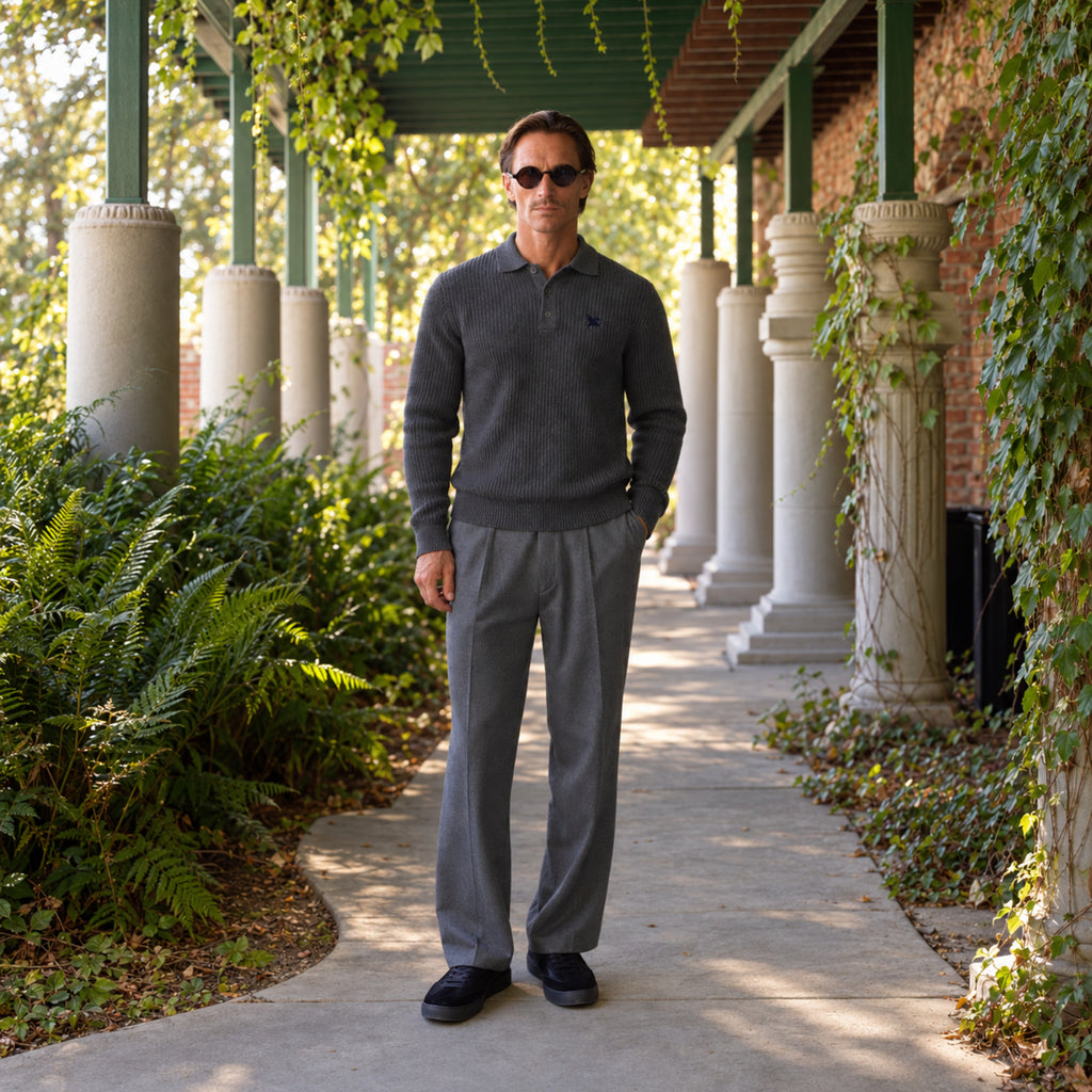 Knit Rugby Polo model Tyler in Graphite