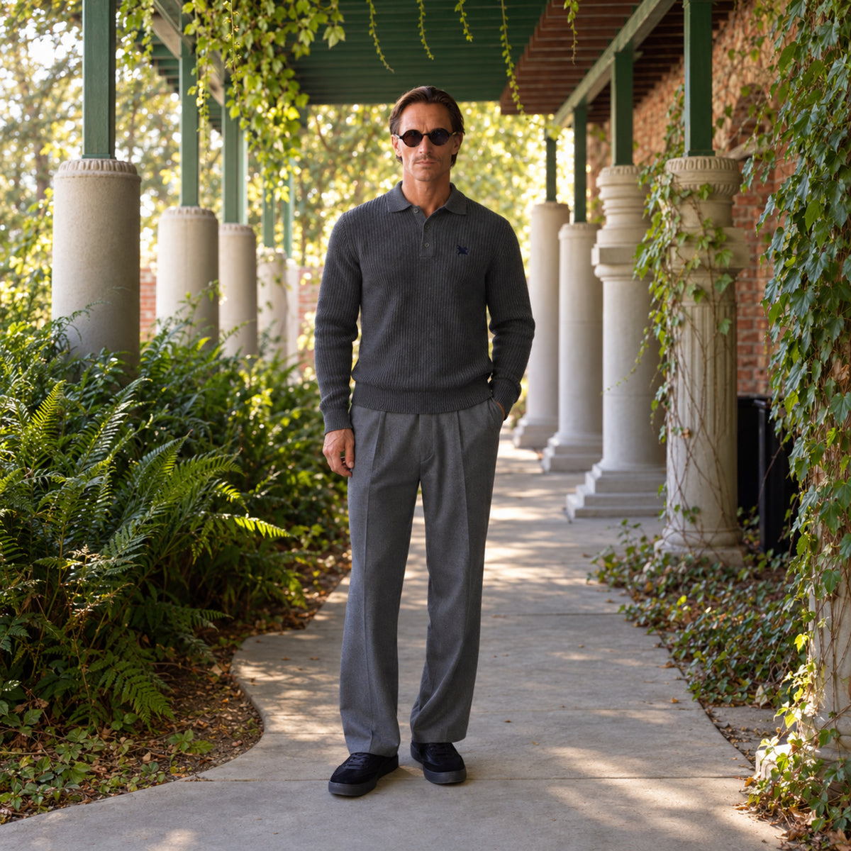 Knit Rugby Polo model Tyler in Graphite