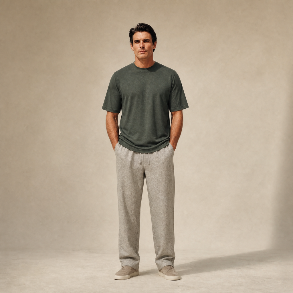 Merino Wool Oversized T-Shirt model Matteo in Flint