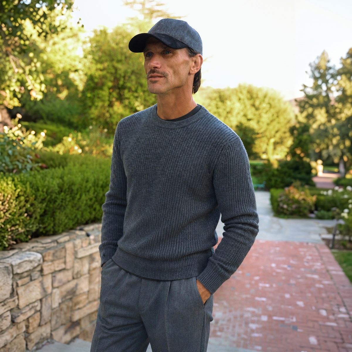 Knit Crewneck Sweater model Tyler in Graphite