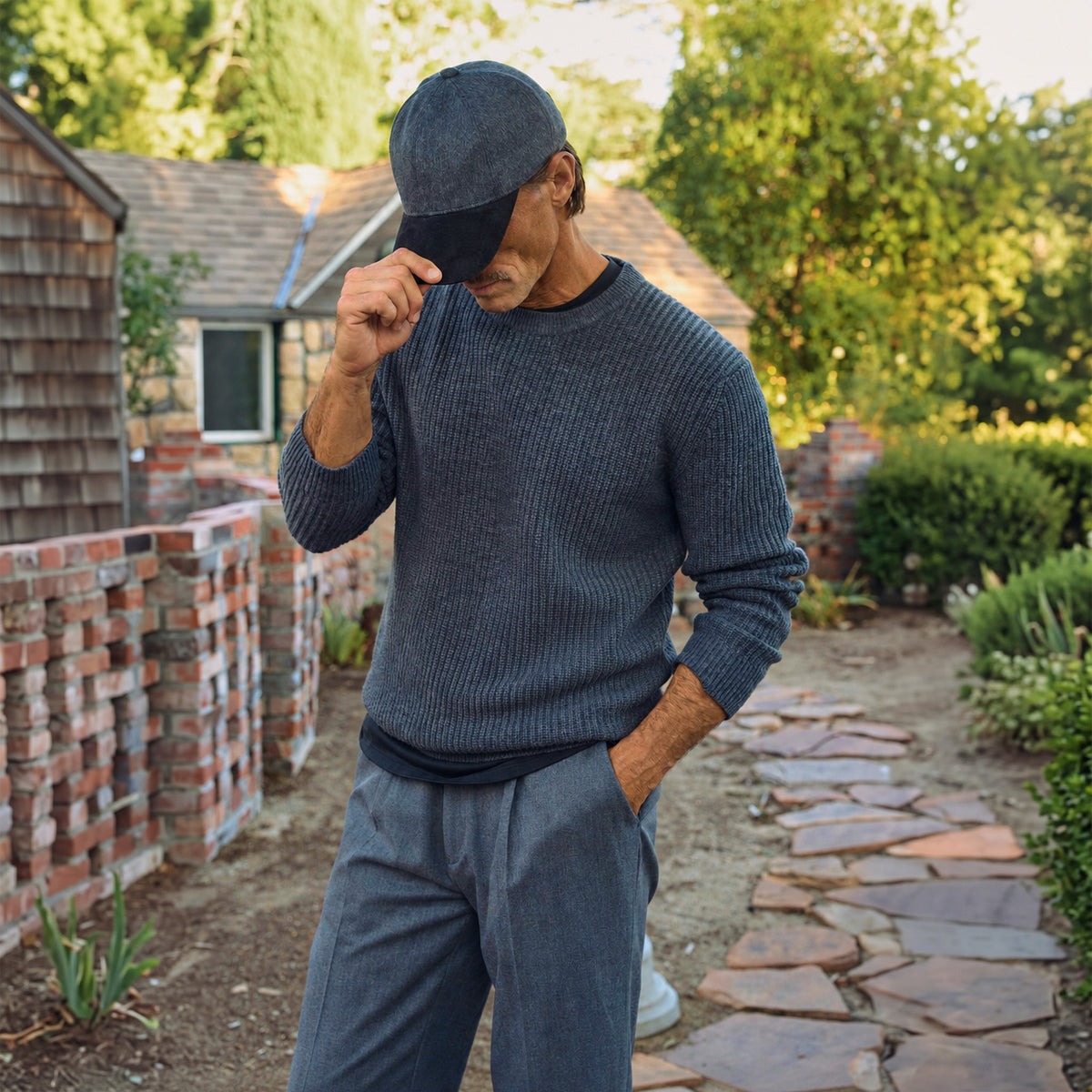 Knit Crewneck Sweater model Tyler in Graphite