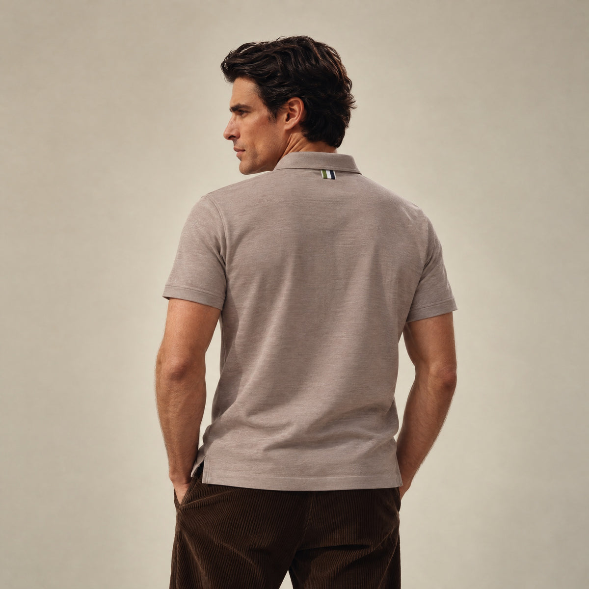 Merino Wool Polo model Matteo in Dune