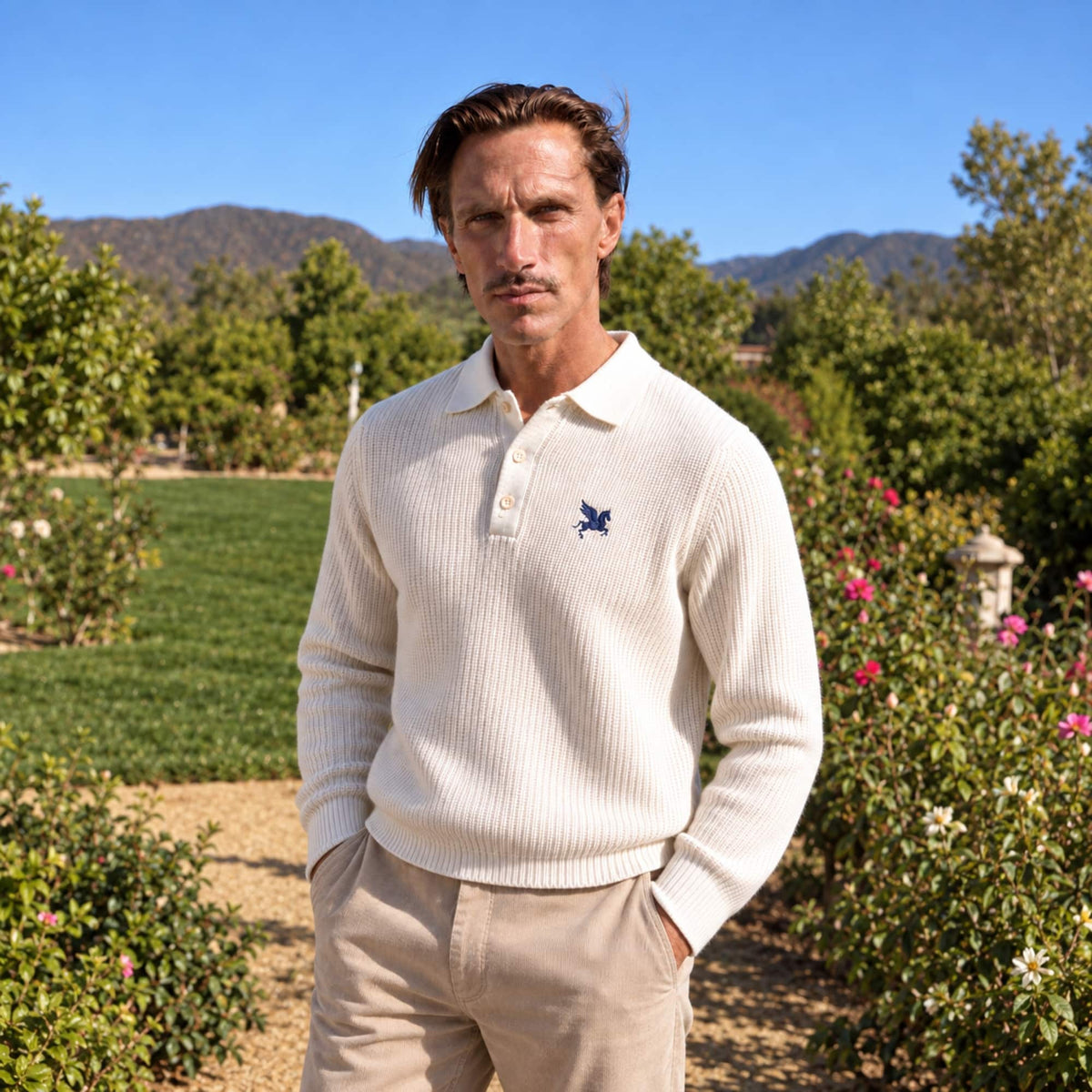 Knit Rugby Polo model Tyler in Cream