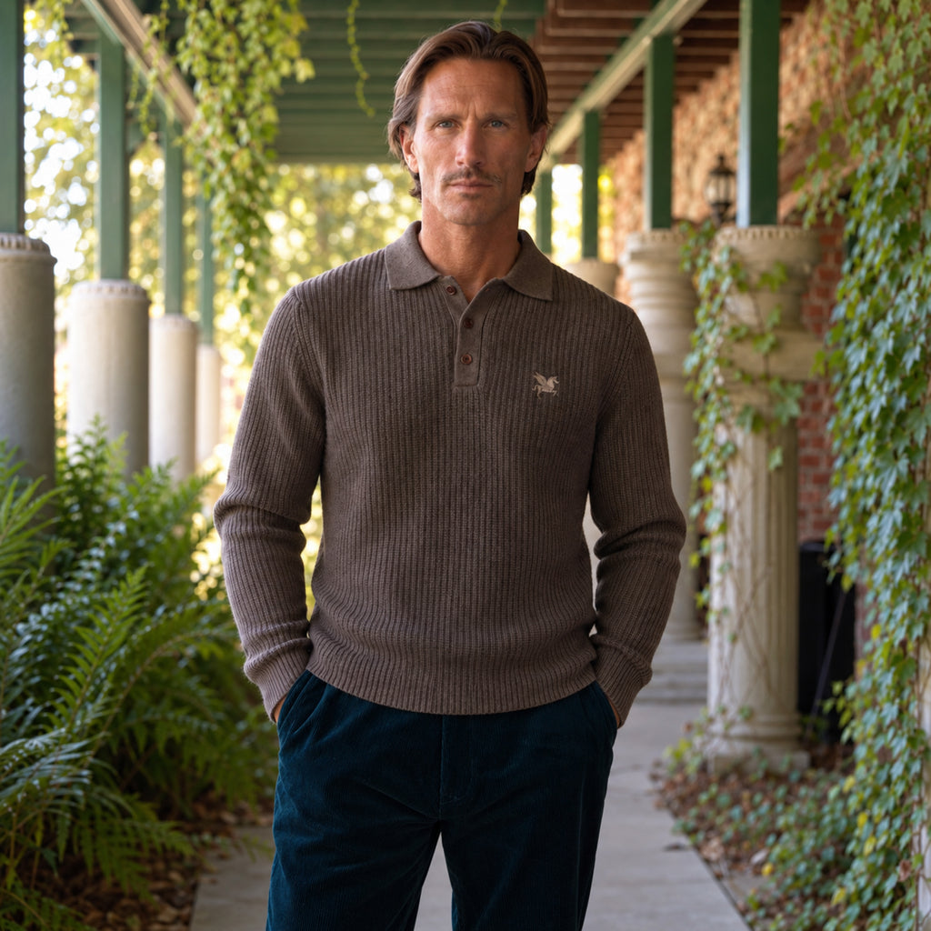 Knit Rugby Polo model Tyler in Fieldstone