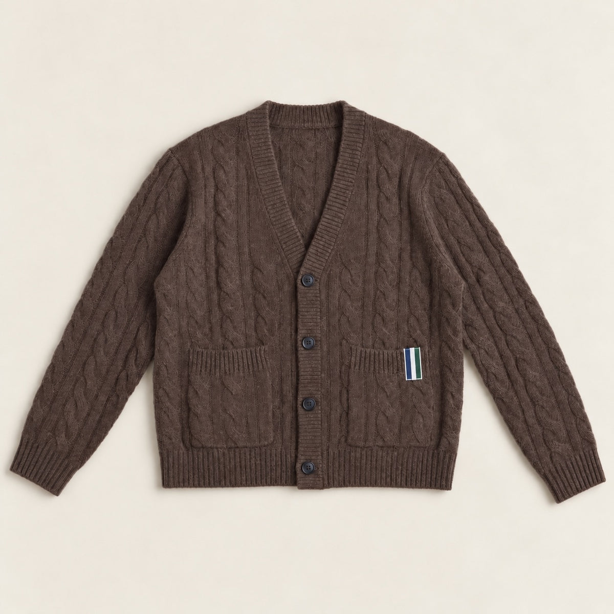 Cable Knit Wool Cardigan model Matteo in Oak