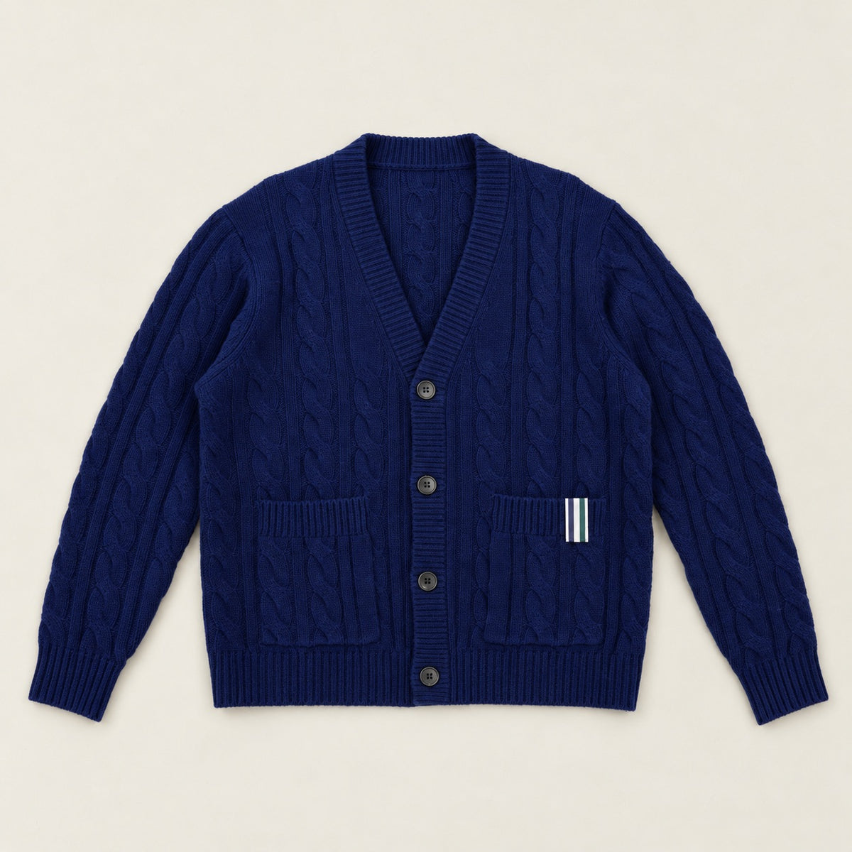 Cable Knit Wool Cardigan model Matteo in Regatta Blue