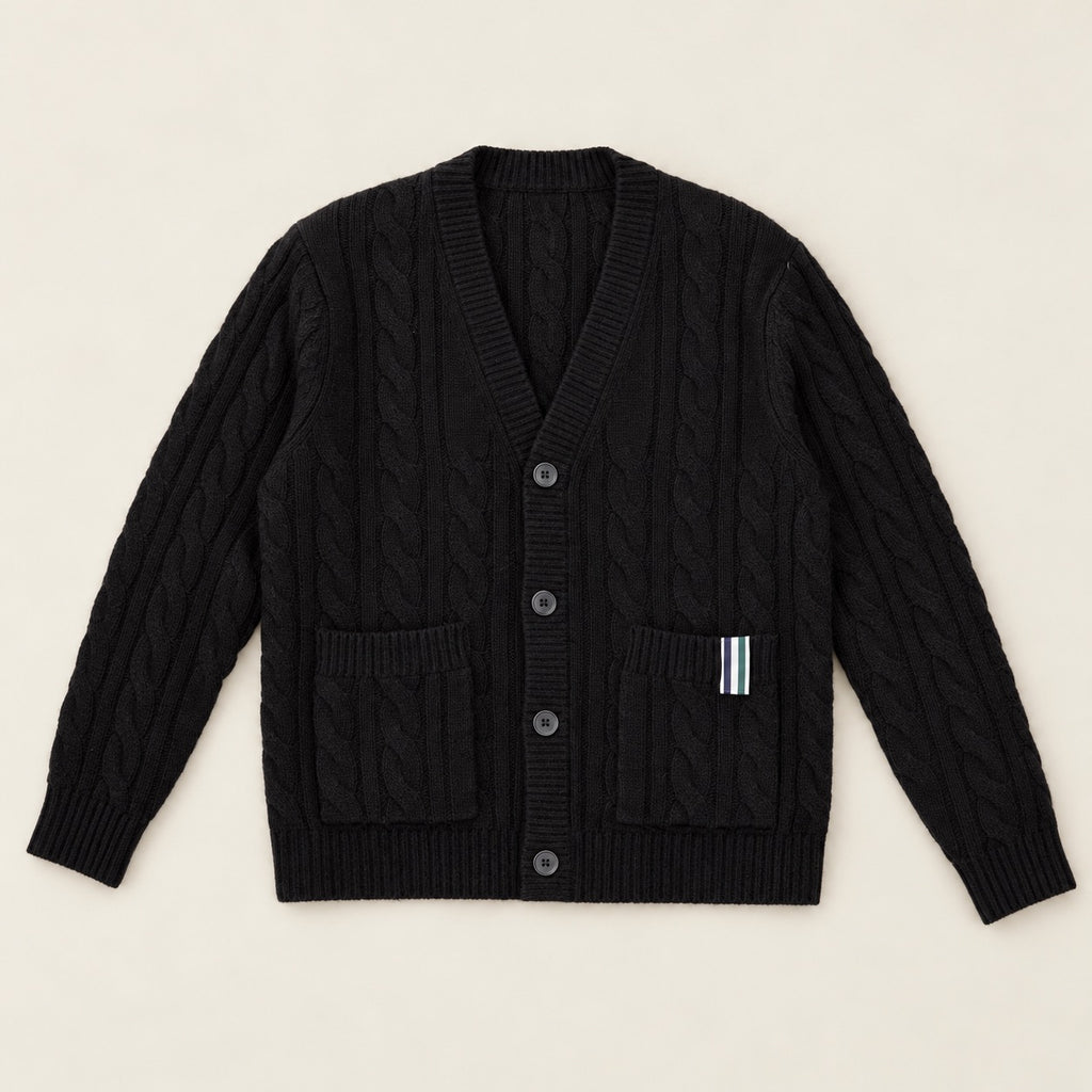 Cable Knit Wool Cardigan model Matteo in Black