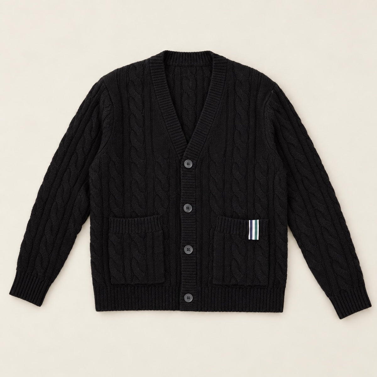 Cable Knit Wool Cardigan model Matteo in Black