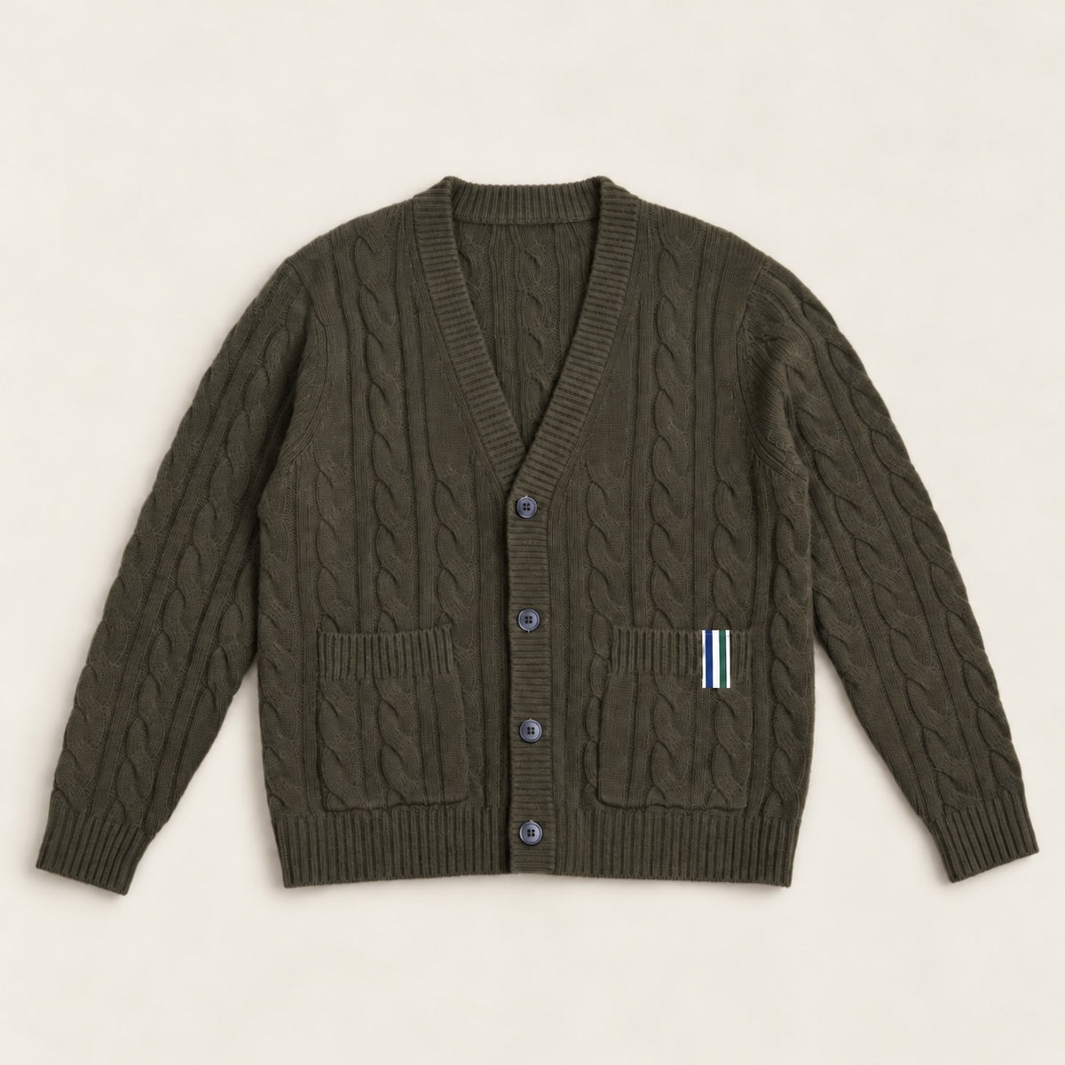 Cable Knit Wool Cardigan model Matteo in Olive