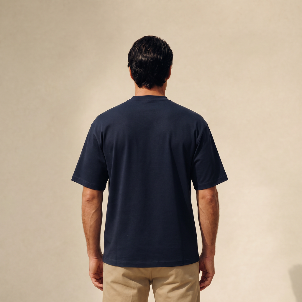Pima Reserve Oversized T-Shirt model Matteo in Navy