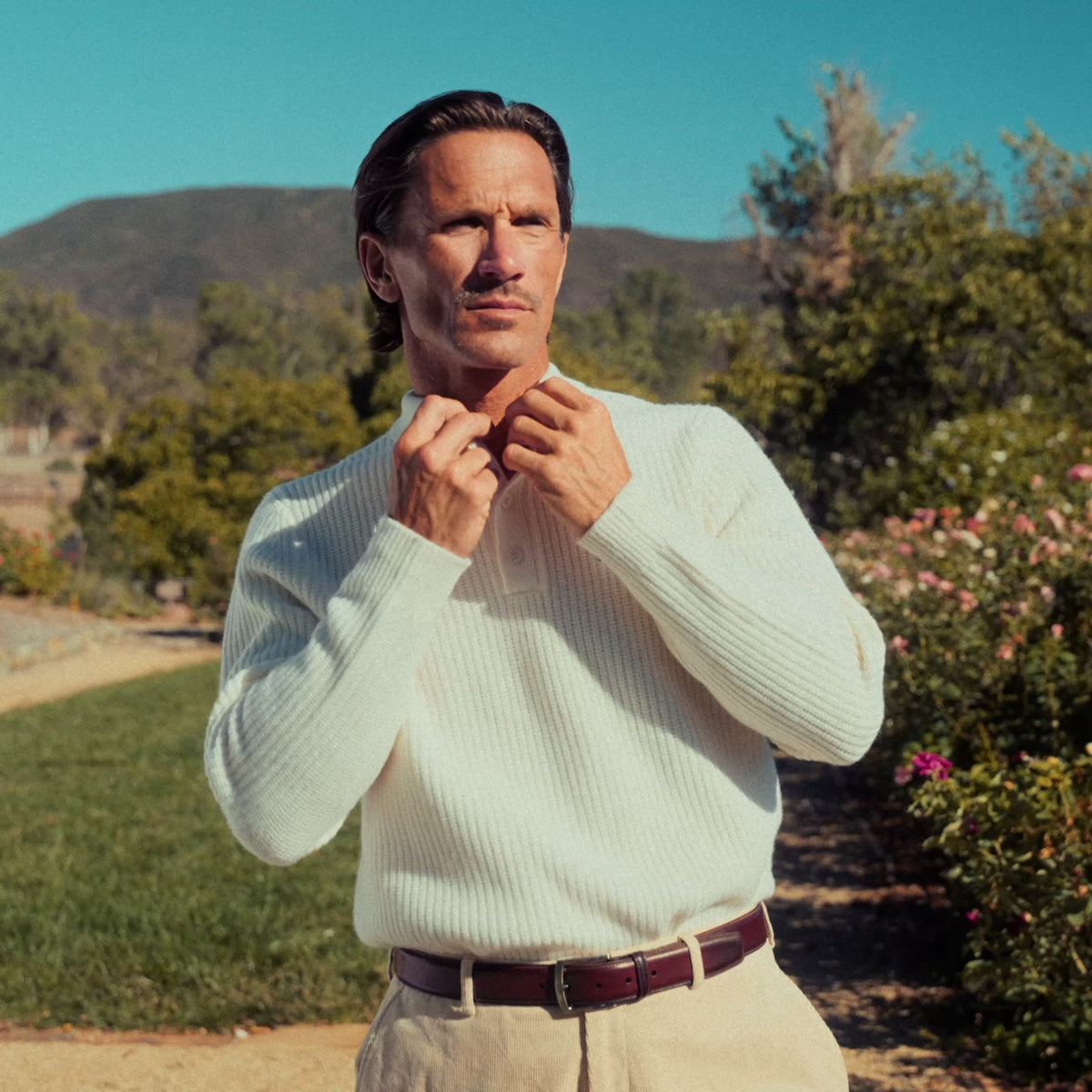 Knit Rugby Polo model Tyler in Cream