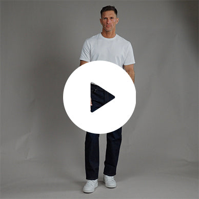 custom men's jeans model Tyler in Dark Wash 