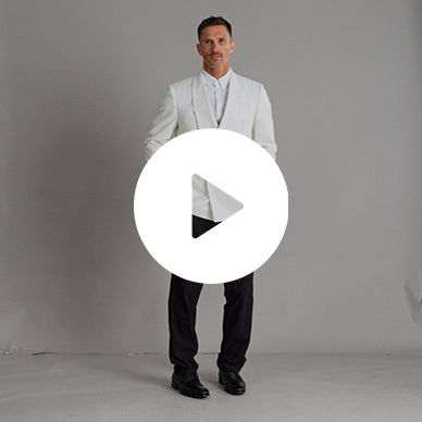 Tags:(6'0"|180 lbs) Bespoke custom Dinner Blazer los angeles model Tyler in Cream