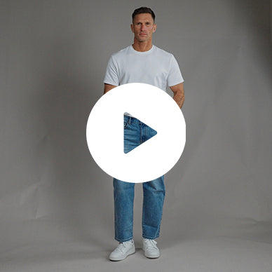 sizeless bespoke custom jeans model Tyler in Manhattan Blue