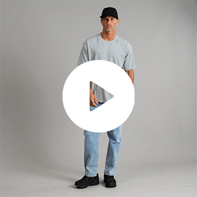 Tags:(6'0" - 180 lbs|Medium) Custom heather gray t-shirt on model Tyler in Heather Gray