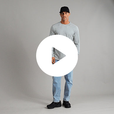 Tags:(6'0" - 180 lbs|Medium) Custom longsleeve t-shirt on model Tyler in Heather Gray