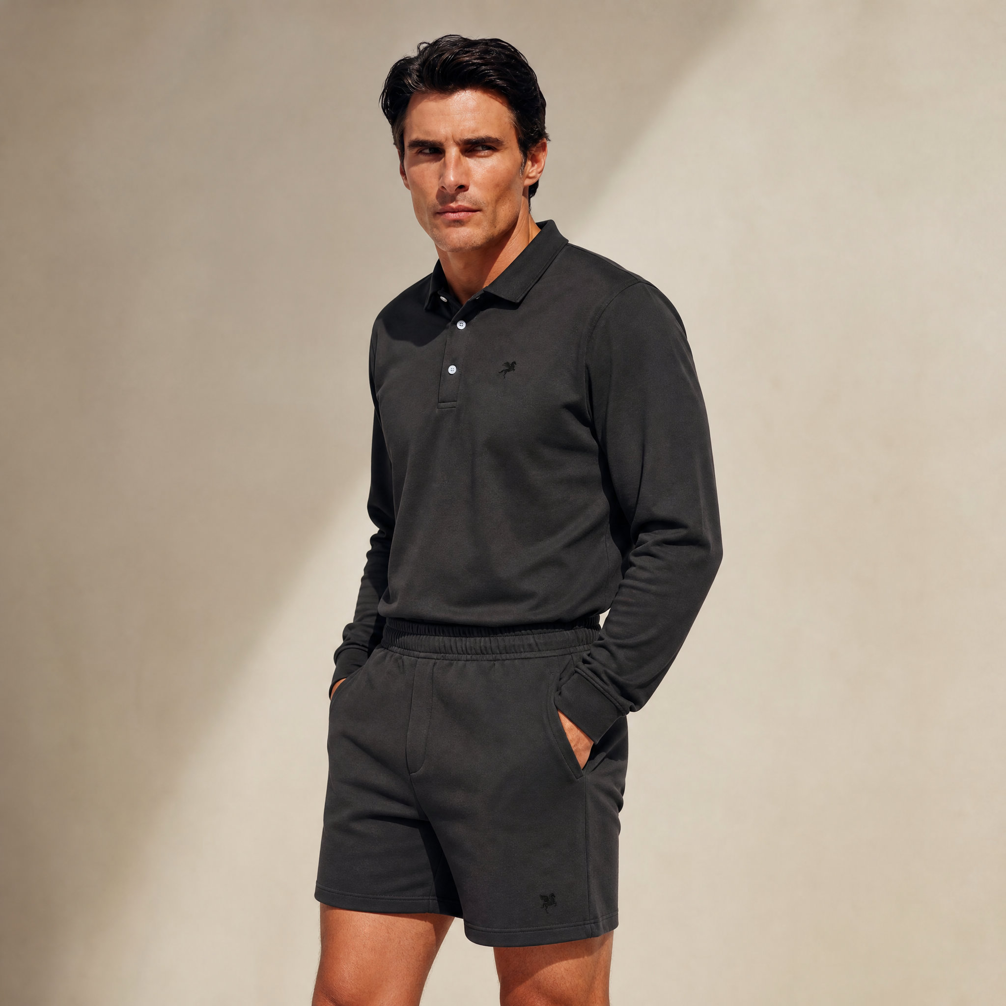 Terry Fleece Shorts model Matteo in Smoke