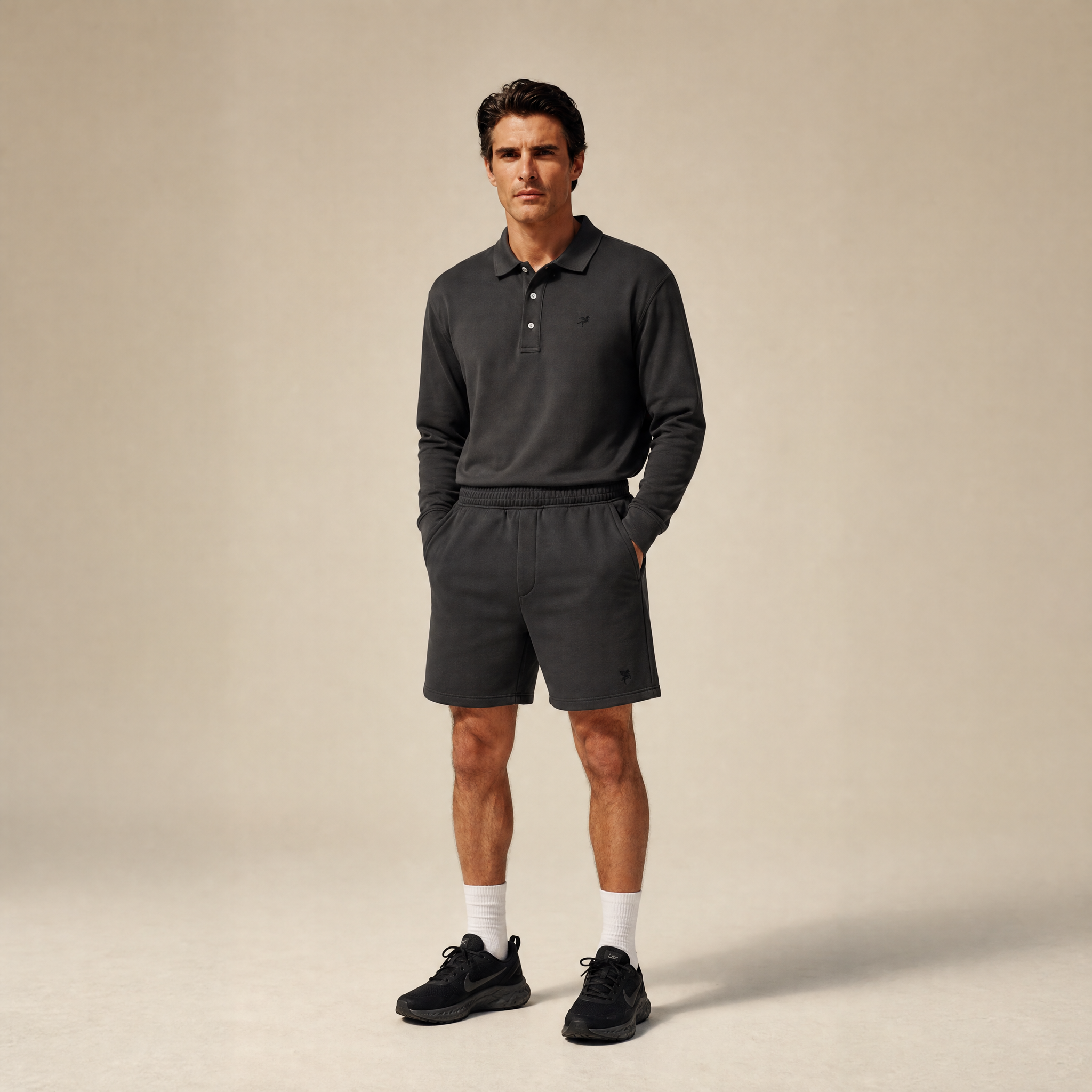 Terry Fleece Shorts model Matteo in Smoke
