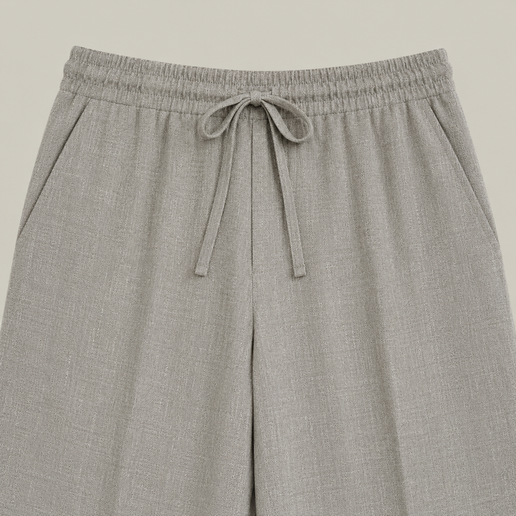 drawstring wool line silk trousers model Matteo in Shoreline
