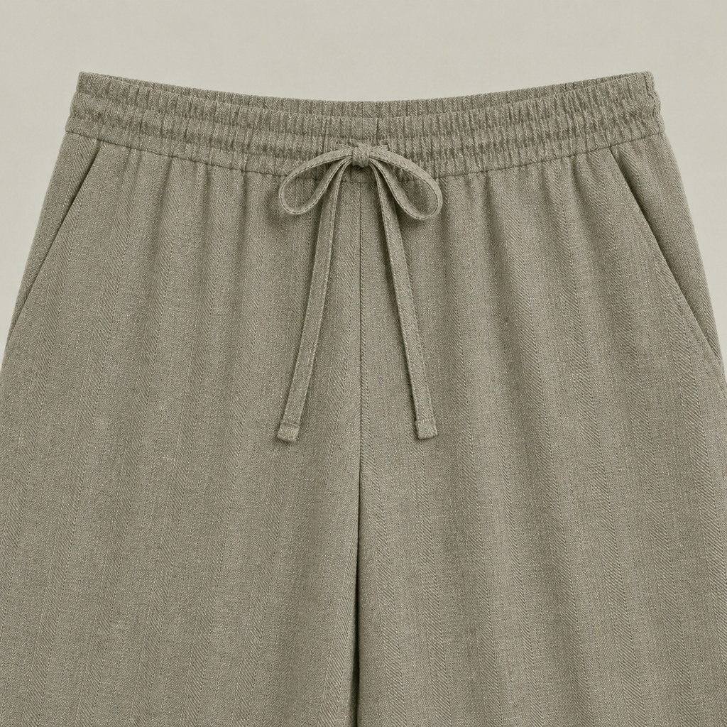 drawstring wool line silk trousers model Matteo in Sage Brush