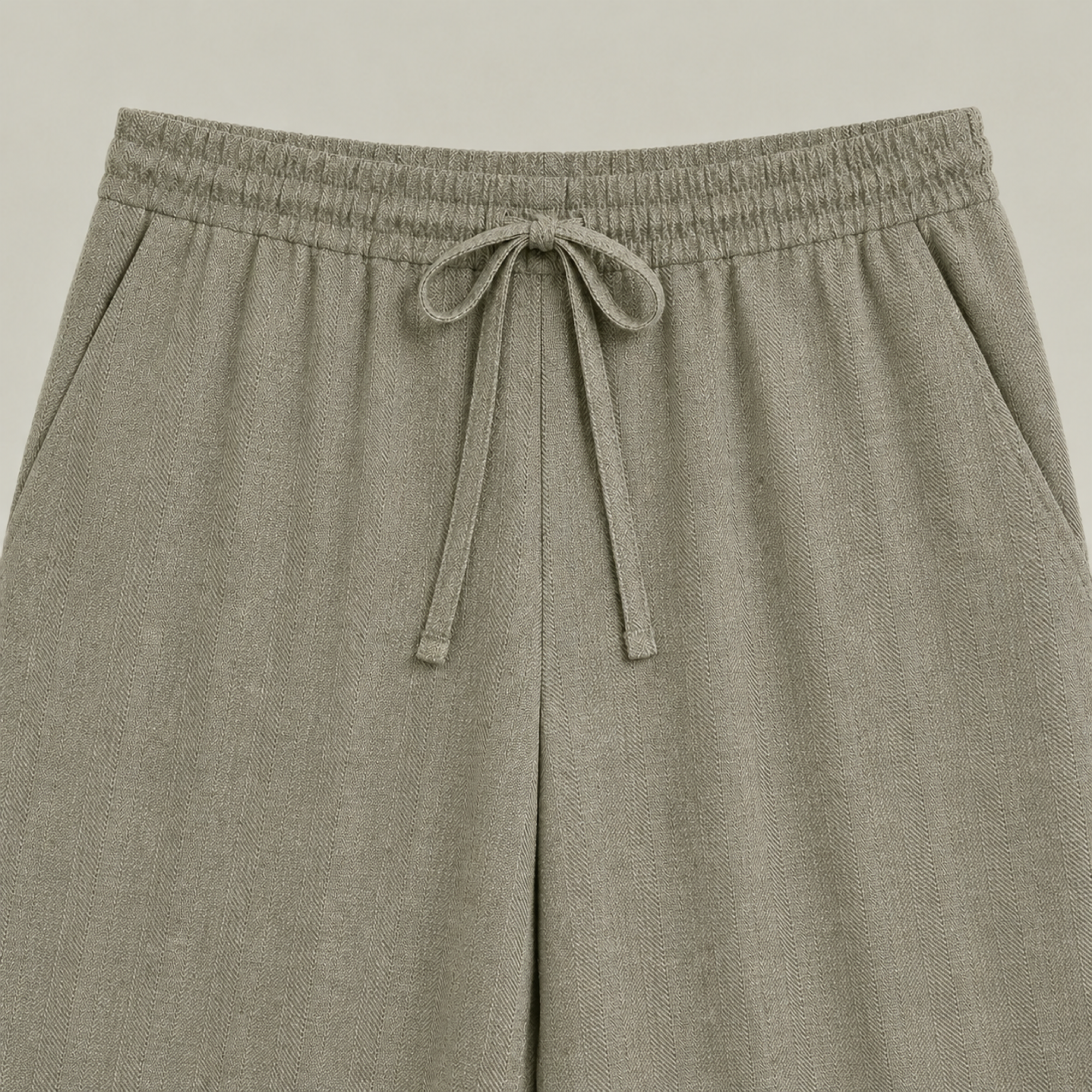 drawstring wool line silk trousers model Matteo in Sage Brush