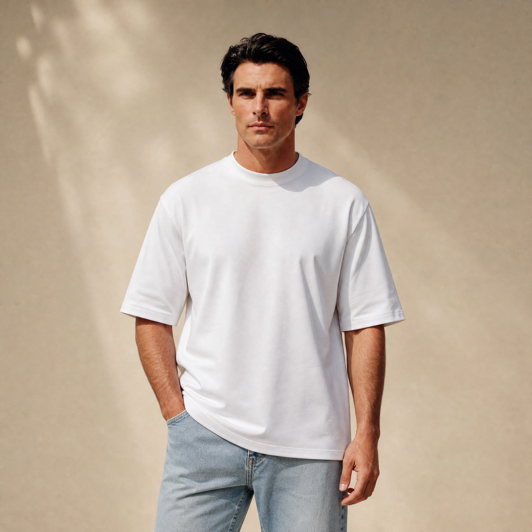 Pima Reserve Oversized T-Shirt model Matteo in White