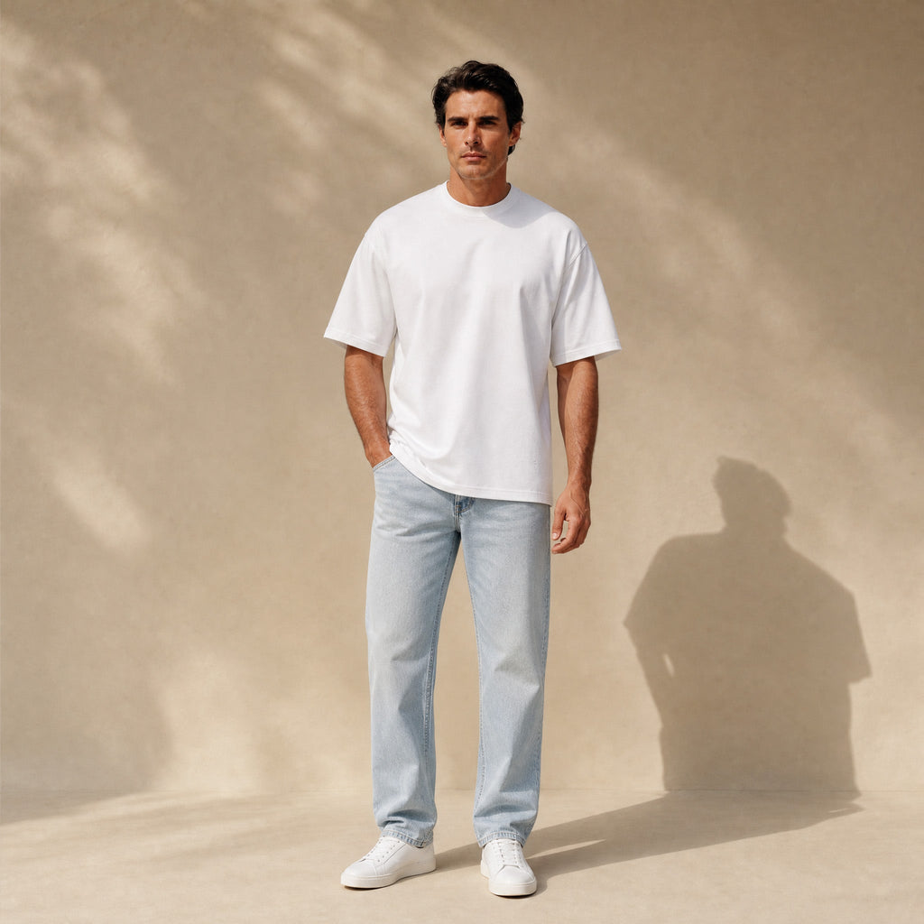 Pima Reserve Oversized T-Shirt model Matteo in White
