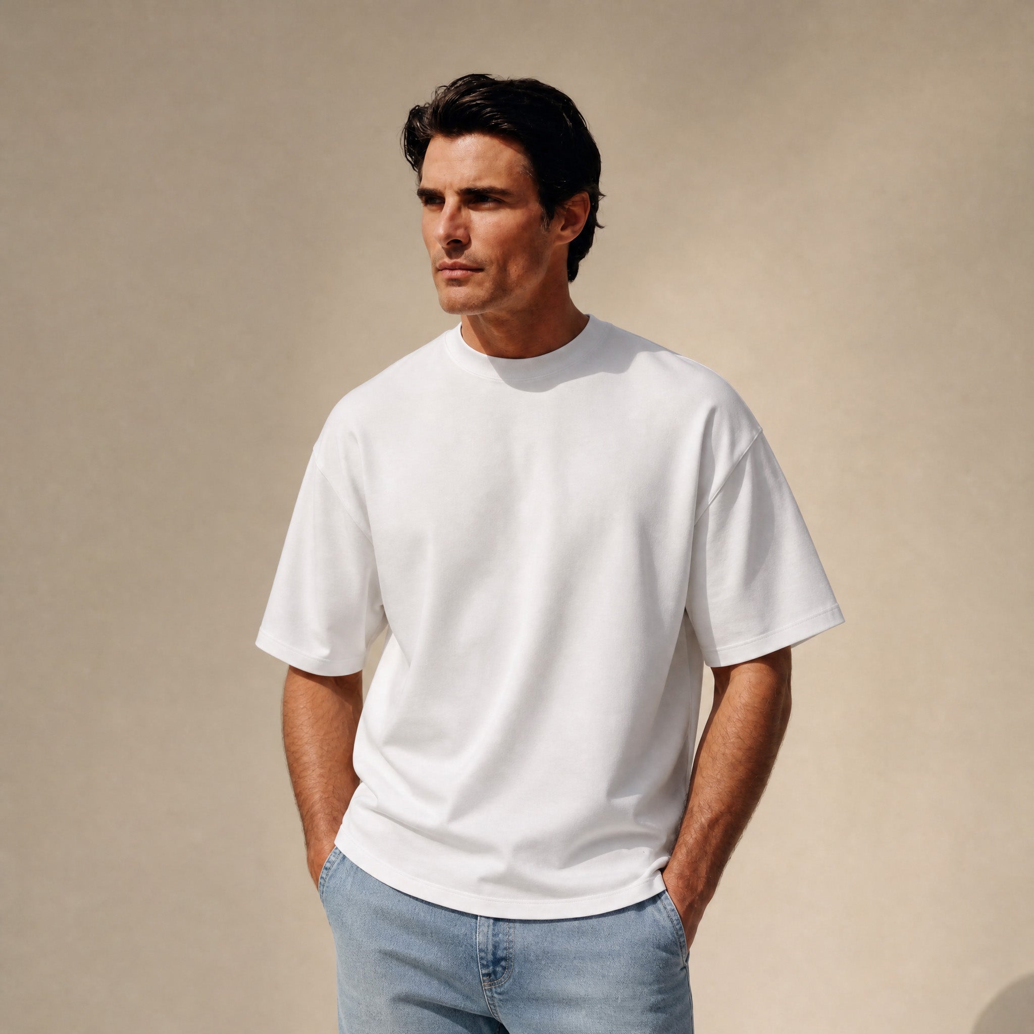Pima Reserve Oversized T-Shirt model Matteo in White